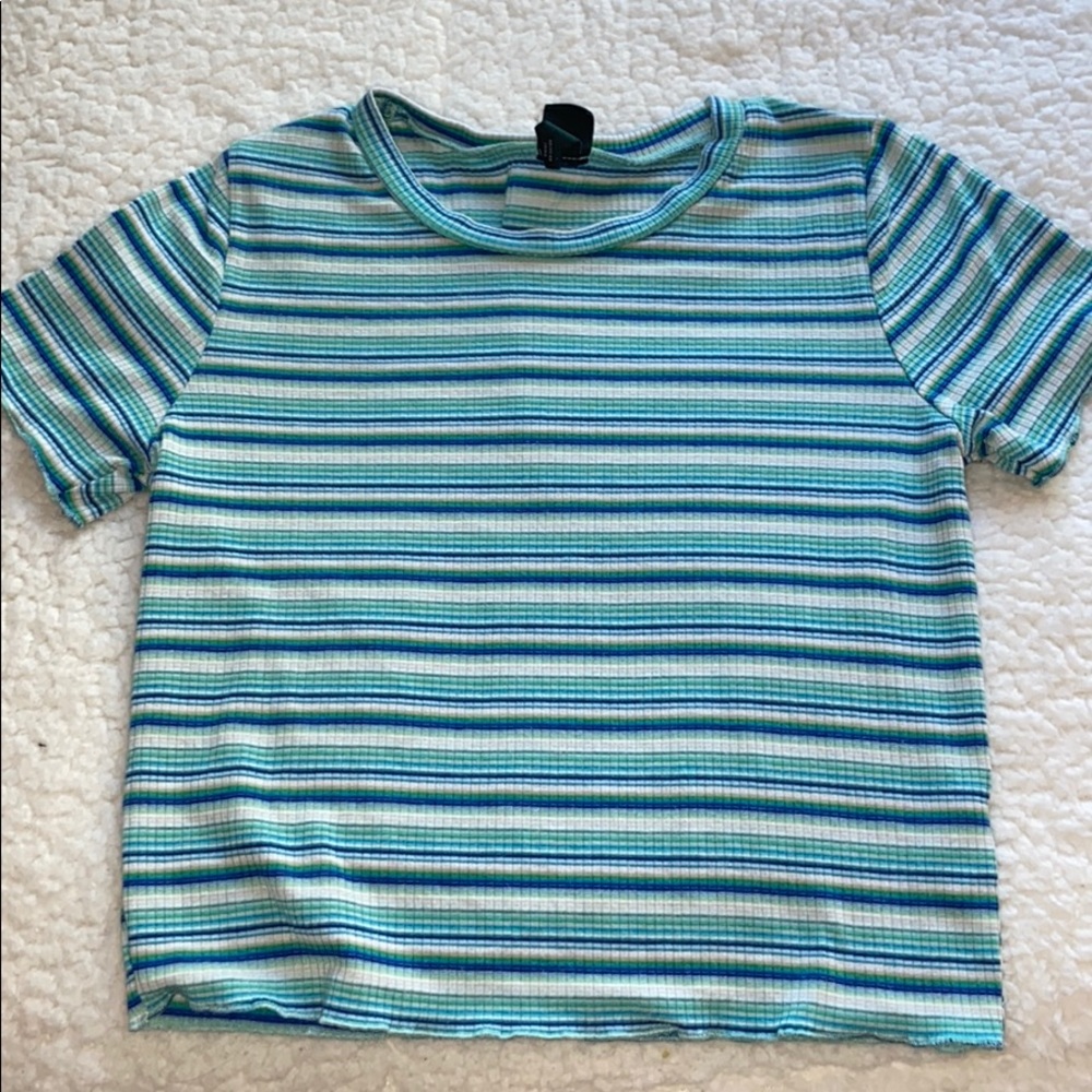 Striped Lettuce Trim Crop Top